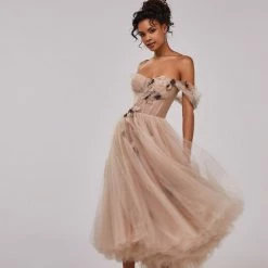 Milla Off-the-shoulder Midi Gown With The Tender Embellishment COLLECTIONS 11 Milla Off-the-shoulder Midi Gown With The Tender Embellishment COLLECTIONS