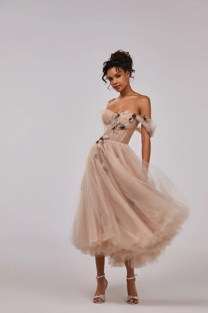 Milla Off-the-shoulder Midi Gown With The Tender Embellishment COLLECTIONS 5 Milla Off-the-shoulder Midi Gown With The Tender Embellishment COLLECTIONS