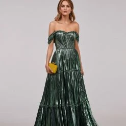 Milla Shiny Maxi Evening Dress With An Off-the-shoulder Neckline