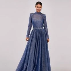 Milla COLLECTIONS Long-sleeve Maxi Dress Decorated With Shiny Rhinestones