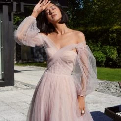 Milla Misty Rose Sheer Sleeves Maxi Tulle Dress COLLECTIONS