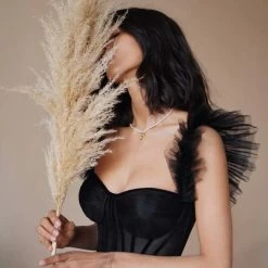 Milla Black Ruffled Tulle Midi Dress