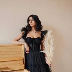 Milla Black Ruffled Tulle Midi Dress