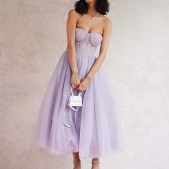 Milla Lavender Strapless Puffy Midi Tulle Dress COLLECTIONS