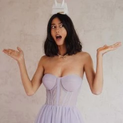 Milla Lavender Strapless Puffy Midi Tulle Dress COLLECTIONS