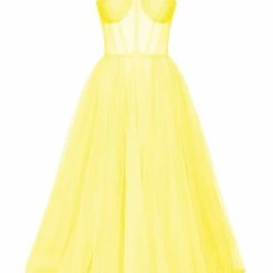 Milla Yellow Strapless Puffy Midi Tulle Dress COLLECTIONS 7 Milla Yellow Strapless Puffy Midi Tulle Dress COLLECTIONS