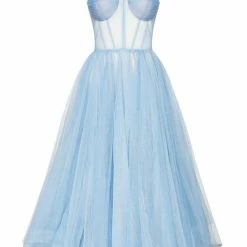 Milla Light Blue Strapless Puffy Midi Tulle Dress COLLECTIONS