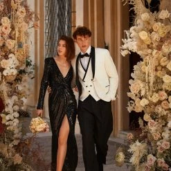 Milla Long Sleeved V-neck Black Sequin Dress