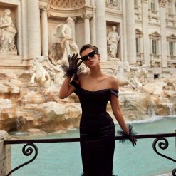 Milla Off The Shoulder Cocktail Feather Dress