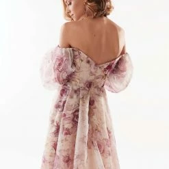 Milla Pink Peony Elegant Floral Puff Sleeve Maxi Dress