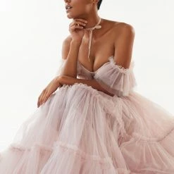 Milla Misty Rose Ruffled Tulle Midi Dress