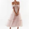 Milla Misty Rose Ruffled Tulle Midi Dress