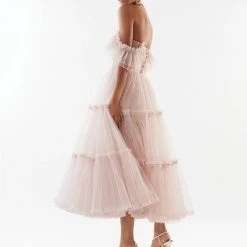 Milla Misty Rose Ruffled Tulle Midi Dress