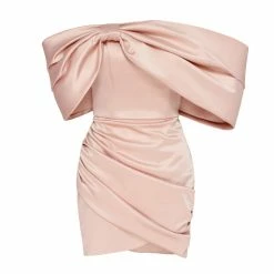 Milla Pink Ruched Bow-neckline Party Mini Dress