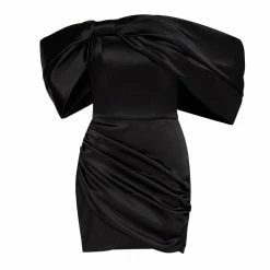 Milla COLLECTIONS Black Ruched Bow-neckline Party Mini Dress 17 Milla COLLECTIONS Black Ruched Bow-neckline Party Mini Dress