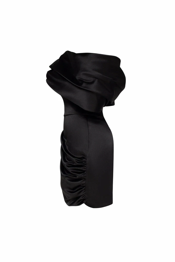 Milla COLLECTIONS Black Ruched Bow-neckline Party Mini Dress 8 Milla COLLECTIONS Black Ruched Bow-neckline Party Mini Dress