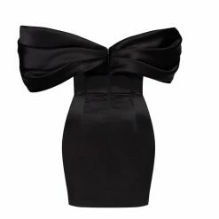 Milla COLLECTIONS Black Ruched Bow-neckline Party Mini Dress 21 Milla COLLECTIONS Black Ruched Bow-neckline Party Mini Dress