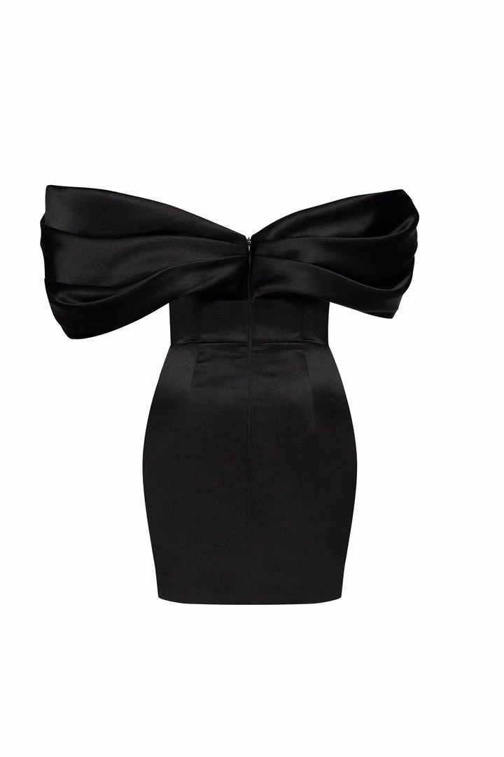 Milla COLLECTIONS Black Ruched Bow-neckline Party Mini Dress 10 Milla COLLECTIONS Black Ruched Bow-neckline Party Mini Dress