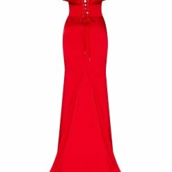 Milla Classy Drop-shoulder Red Satin Dress