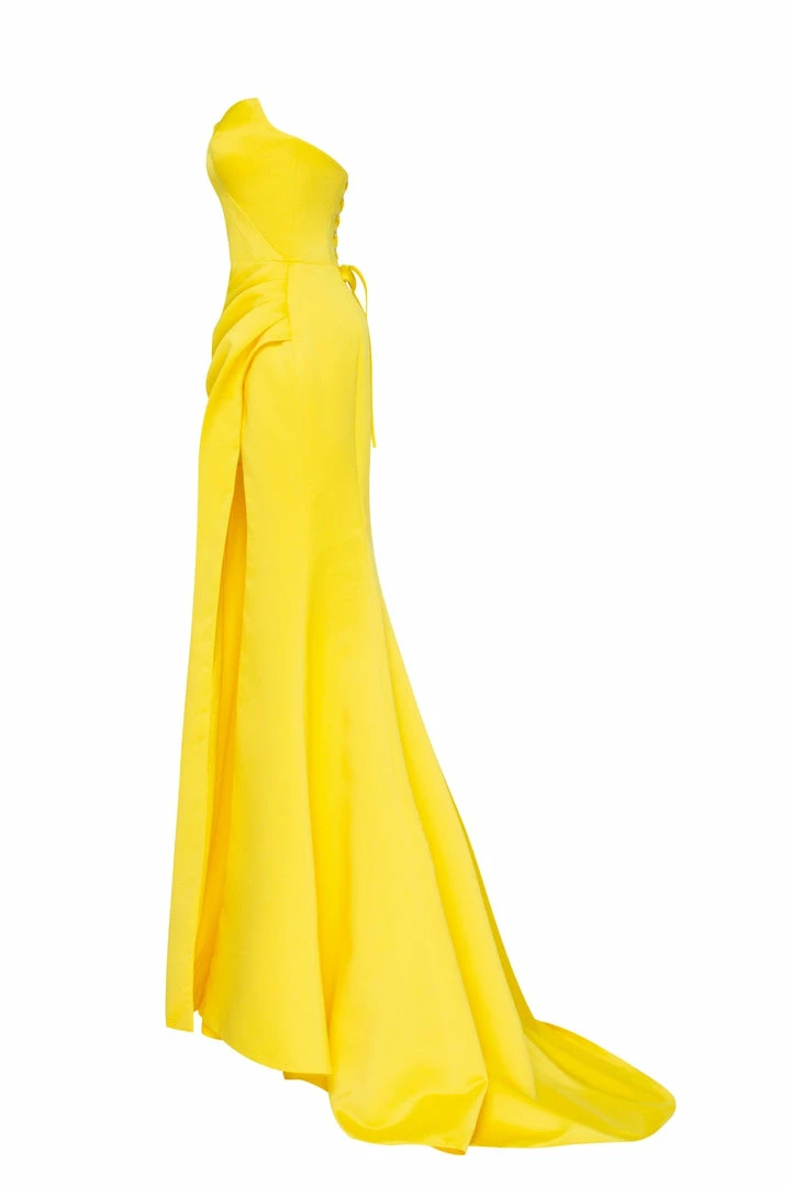 Milla Strapless Evening Gown With Thigh Slit 26 Milla Strapless Evening Gown With Thigh Slit