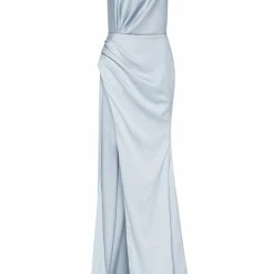 Milla COLLECTIONS Light Blue Mock Neck Sleeveless High Slit Dress