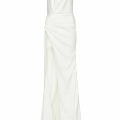 Milla White Mock Neck Sleeveless High Slit Dress