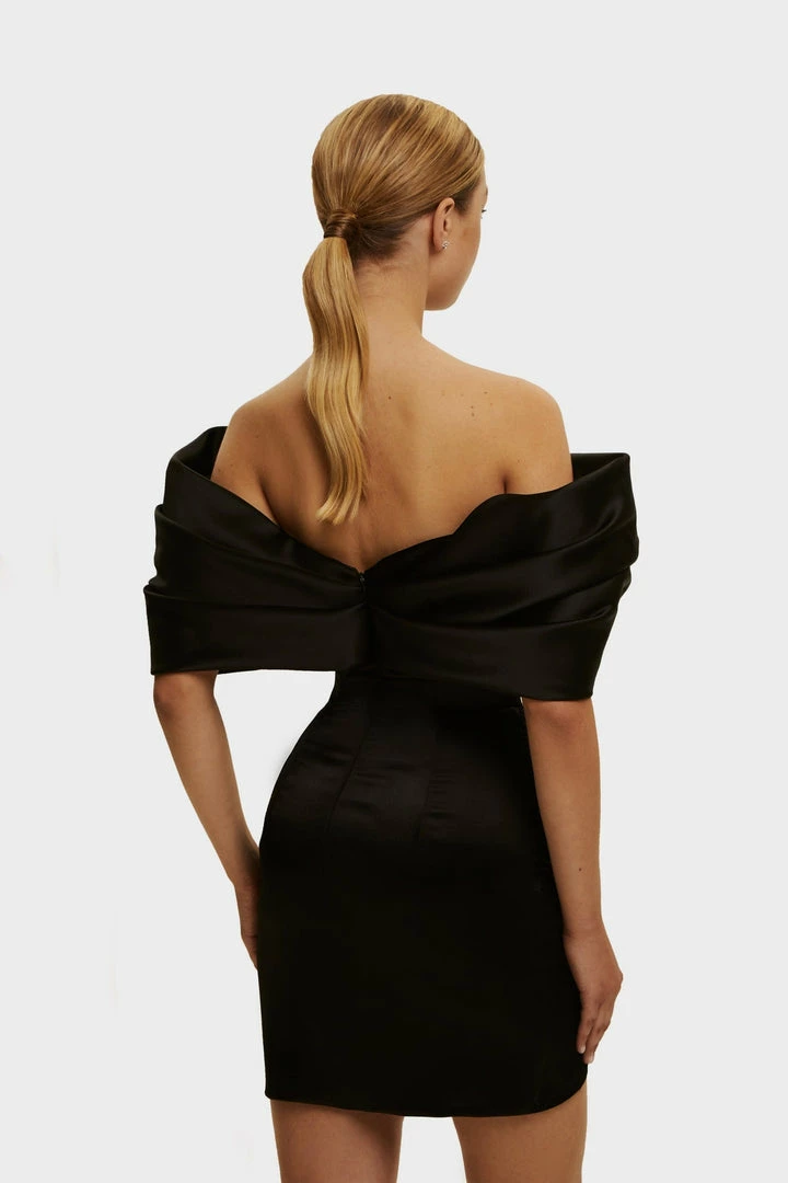 Milla COLLECTIONS Black Ruched Bow-neckline Party Mini Dress 9 Milla COLLECTIONS Black Ruched Bow-neckline Party Mini Dress