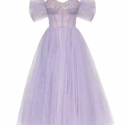 Milla COLLECTIONS Tender Off-the-shoulder Midi Dress With Shiny Rhinestones