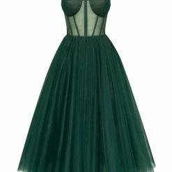 Milla Emerald Green Strapless Puffy Midi Tulle Dress COLLECTIONS