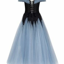 Milla Off-the-shoulder Tulle Cocktail Gown With The Mixed Skirt And Plunging Neckline