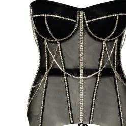 Milla Black Transparent Corset With The Shiny Rhinestones