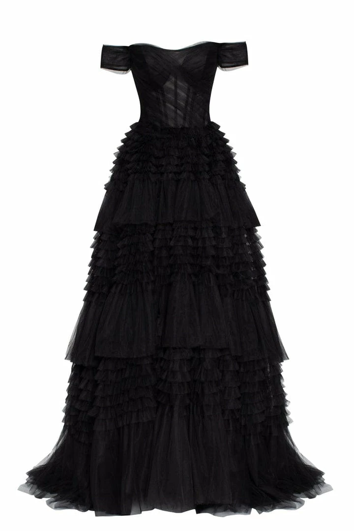 Milla COLLECTIONS Off-The-Shoulder Frill-Layered Gown 10 Milla COLLECTIONS Off-The-Shoulder Frill-Layered Gown