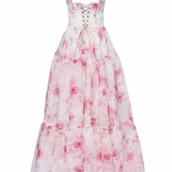 Milla Pink Peony Tender Floral Maxi Tie-strap Dress