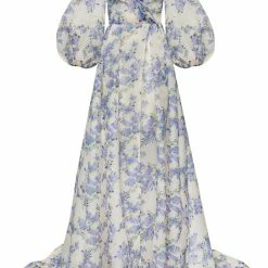 Milla COLLECTIONS Hydrangea Elegant Floral Puff Sleeve Maxi Dress