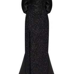 Milla Fancy Shimmering Maxi Dress With The High Slit And Bow Trail