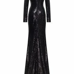Milla Long Sleeved V-neck Black Sequin Dress
