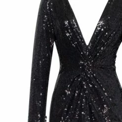 Milla Long Sleeved V-neck Black Sequin Dress