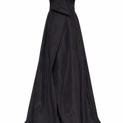 Milla COLLECTIONS Black Taffeta Evening Gown With A High Slit And One-shoulder Wrap Top