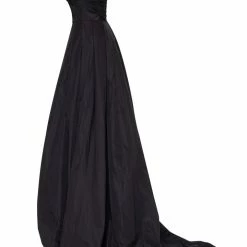 Milla COLLECTIONS Black Taffeta Evening Gown With A High Slit And One-shoulder Wrap Top