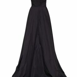 Milla COLLECTIONS Black Taffeta Evening Gown With A High Slit And One-shoulder Wrap Top