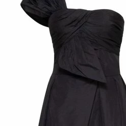 Milla COLLECTIONS Black Taffeta Evening Gown With A High Slit And One-shoulder Wrap Top