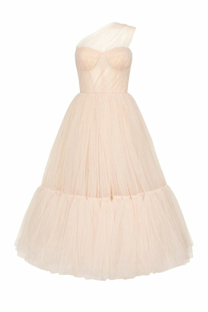 Milla Peach One-Shoulder Cocktail Tulle Dress 3 Milla Peach One-Shoulder Cocktail Tulle Dress