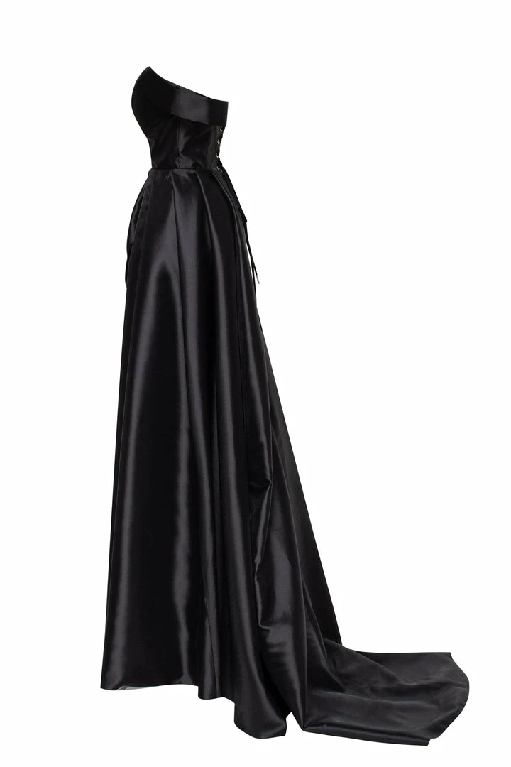 Milla COLLECTIONS Black Classic Atlas Dress With Plunging Neckline And High Slit 6 Milla COLLECTIONS Black Classic Atlas Dress With Plunging Neckline And High Slit