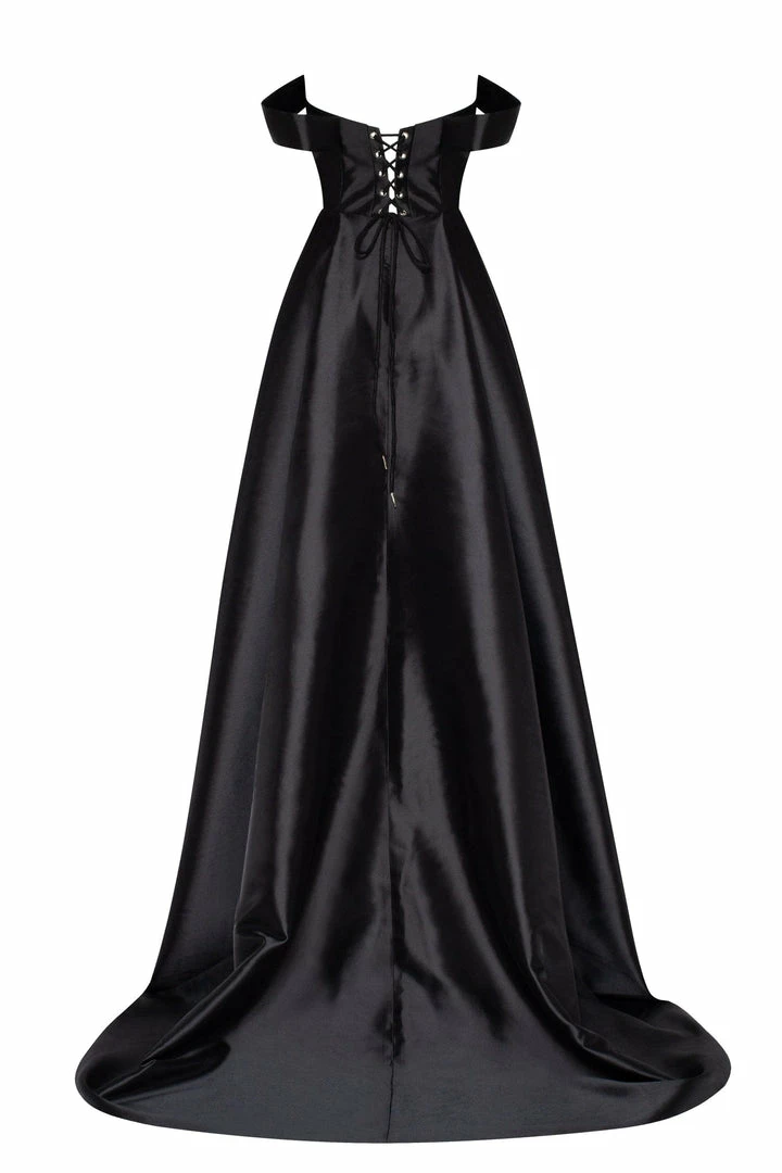 Milla COLLECTIONS Black Classic Atlas Dress With Plunging Neckline And High Slit 8 Milla COLLECTIONS Black Classic Atlas Dress With Plunging Neckline And High Slit