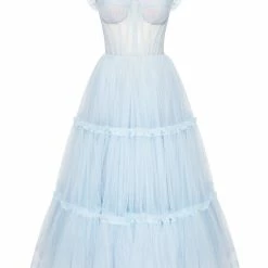 Milla Light Blue Ruffled Tulle Midi Dress