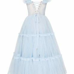 Milla Light Blue Ruffled Tulle Midi Dress
