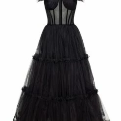 Milla Black Ruffled Tulle Midi Dress