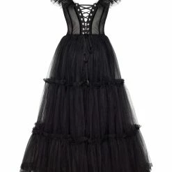 Milla Black Ruffled Tulle Midi Dress