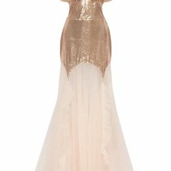Milla Shiny Sequin Party Dress With The Long Golden Tulle Skirt