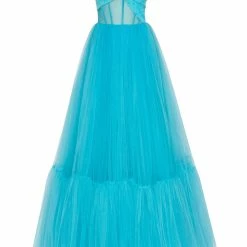 Milla Aquamarine Ball Gown With One-shoulder Wrap Top COLLECTIONS